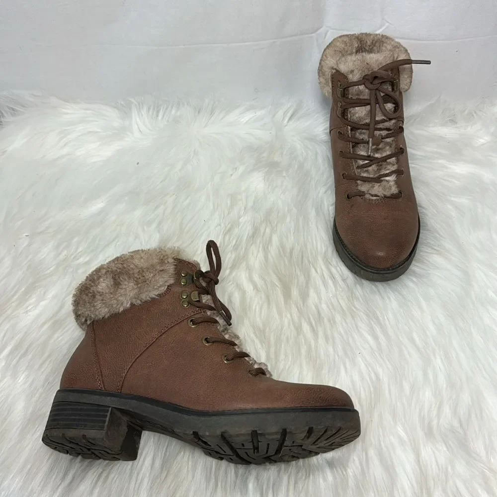 Soul By Naturalizer Quentin Brown Faux‎ Fur Lace Up Booties Sz 6